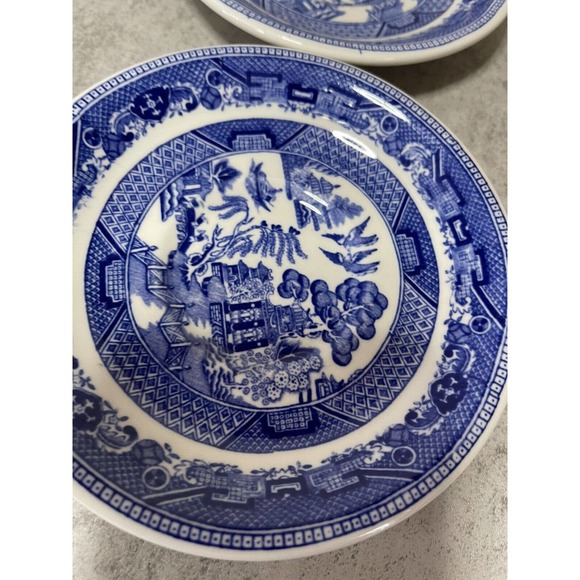 Vintage Mix Petrus Regout Co Blue Willow Saucer Porcelain Plate Holland Set of 4 - Picture 3 of 9
